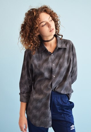 Y2K RETRO OPTICAL PRINT DESIGNER OVERSIZED SHIRT TOP
