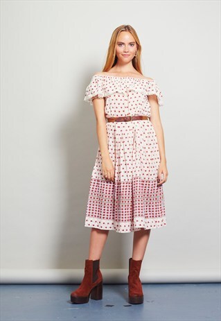 VINTAGE 70'S OFF THE SHOULDER FLORAL DRESS