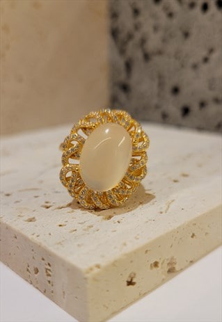 Imitation Jade Open Ring (Adjustable) in Gold 