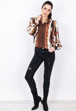 VINTAGE BAROQUE PATTERN SHIRT WITH SHOULDER PADS