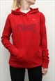 VINTAGE NIKE - RED EMBROIDERED SPELLOUT HOODIE  - XLARGE