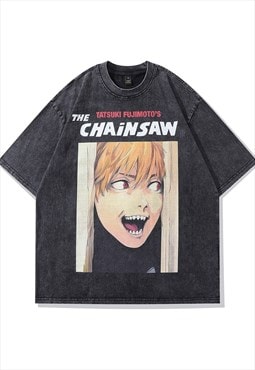Chainsaw man t-shirt Japanese anime tee retro skater top 