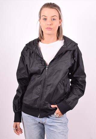 NIKE WOMENS VINTAGE RAIN JACKET MEDIUM BLACK 90'S