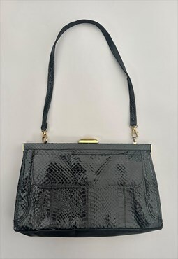 70's Vintage Black Leather Ladies Shoulder Bag