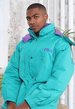 VINTAGE FILA LOGO HOODED JACKET TURQUOISE PURPLE