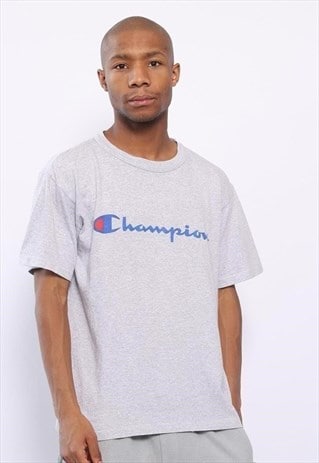 VINTAGE CHAMPION BIG SPELL OUT LOGO T-SHIRT GREY