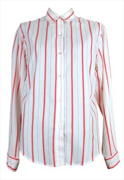 Vintage 80s Button Up Shirt Mod Hippie White & Red Striped 