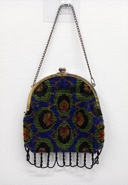 1920s Style Vintage Beaded Purse Blue Multi