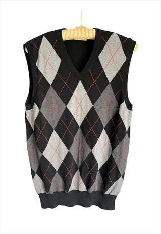 ARGYLE BLACK AND GREY RETRO TANK TOP