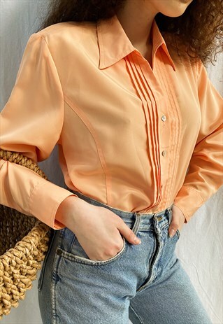 VINTAGE 80S PEACHY PEACHY SATIN MINIMALIST BLOUSE TOP PASTEL