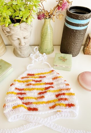 70S STYLE BOHO FESTIVAL FURRY FLUFFY CROCHET HALTER CROP TOP