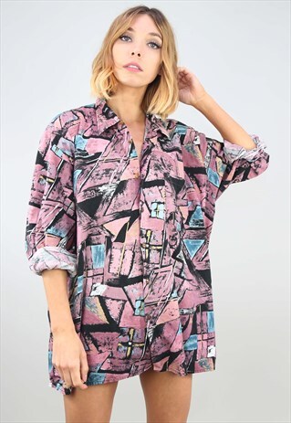 VINTAGE OVERSIZED LONG SLEEVE PATTERNED SHIRT