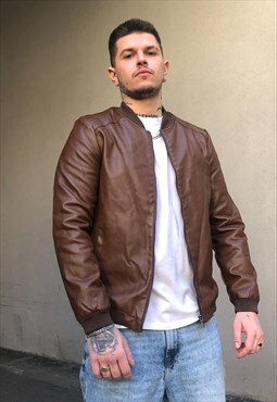 Vintage STONE ISLAND faux leather bomber jacket in brown