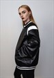 FAUX LEATHER UTILITY JACKET BIKER PU AVIATOR RETRO IN BLACK