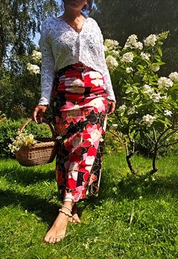 Vintage 90s denim colorful floral minimalist long skirt