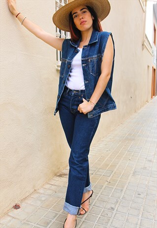 DARK BLUE DENIM GILET SLEEVELESS JACKET