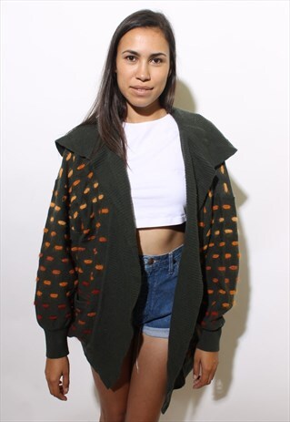 VINTAGE 1980'S 80'S OVERSIZE OLIVE GREEN SWEATER JACKET OS