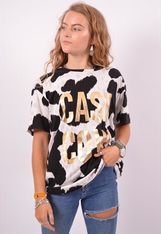 VINTAGE MOSCHINO CASH COW T-SHIRT TOP MULTI