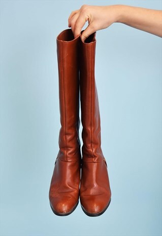 70'S RETRO MOD STYLE FAUX LEATHER HEELED BOOTS