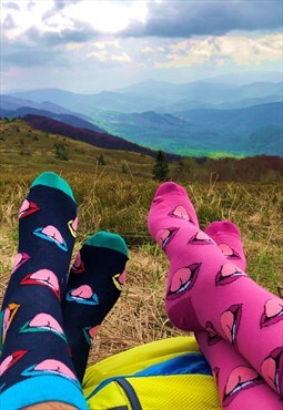 Men funky dress fanny socks - colourful mouth, pink tongue