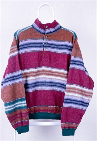 VINTAGE STRIPED SWEATSHIRT 1/4 BUTTONED LARGE