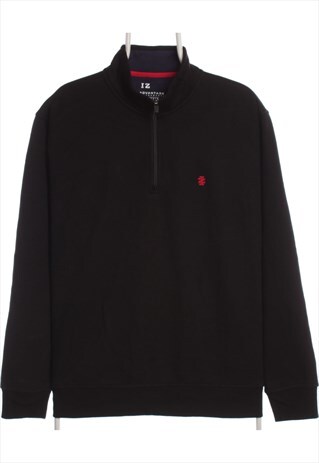 Izod 90's Quarter Zip Cotton Sweatshirt Large Black