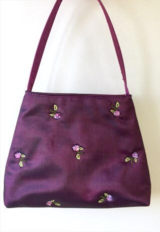 VINTAGE 90S PURPLE IRIDESCENT PURPLE FLOWERY MINI HANDBAG