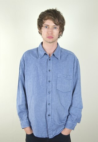 90S VINTAGE BLUE LONG SLEEVE FLANNEL SHIRT