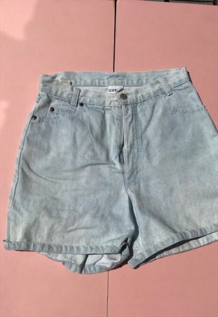 90S VINTAGE LIGHT BLUE HIGH WAIST DENIM SHORTS BY CENZA