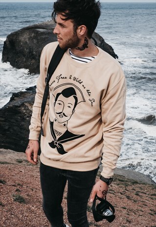 ART DISCO 'SAILOR' HAND PRINTED SWEATSHIRT IN SAND