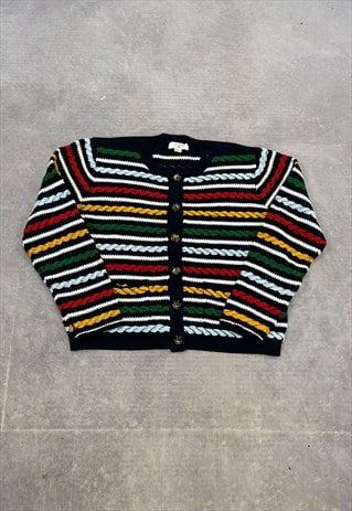 VINTAGE ABSTRACT KNITTED CARDIGAN 3D STRIPED PATTERNED KNIT 