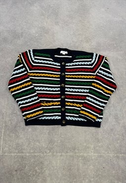 Vintage Abstract Knitted Cardigan 3D Striped Patterned Knit 