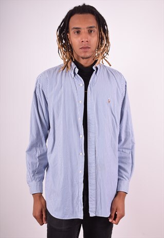 RALPH LAUREN MENS VINTAGE SHIRT LARGE BLUE STRIPES 90S
