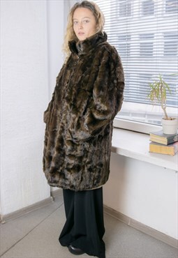 Vintage 80's Brown Faux Fur Coat