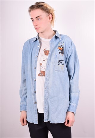 MENS VINTAGE DENIM SHIRT LARGE BLUE 90S