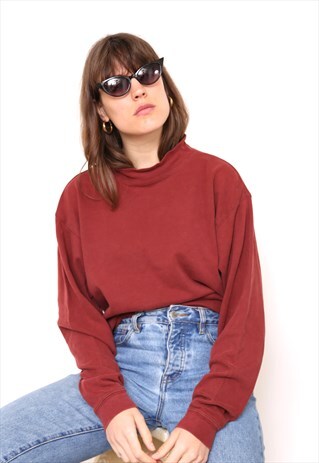 VINTAGE 90S MAROON POLO HIGH TURTLE ROLL NECK TOP