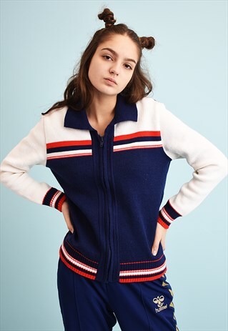 70'S RETRO STRIPED KNIT ATHLEISURE CARDIGAN