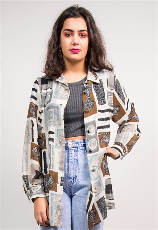 VINTAGE 90'S PATTERNED SHEER SHIRT BLOUSE