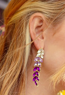 Gem Gradient Leaf Dangle Earrings