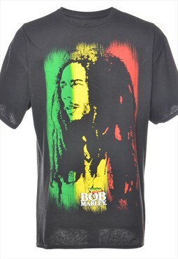Beyond Retro Zion Black Bob Marley Printed T-shirt - XL