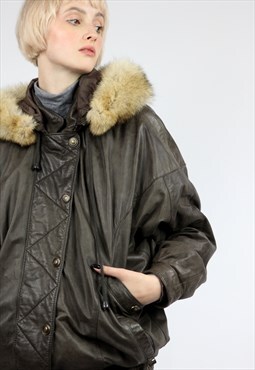 Vintage 90s Leather Bomber Jacket Ladies Medium Beige 