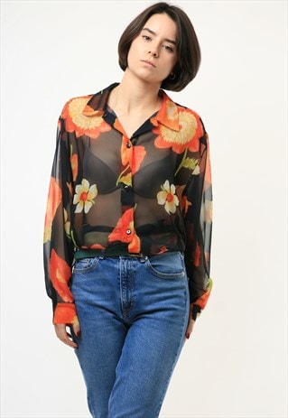 ABSTRACT PATTERN NATURAL FABRIC LONG SLEEVE BLOUSE 3840