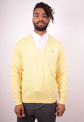 LACOSTE MENS VINTAGE JUMPER SWEATER LARGE YELLOW 90S