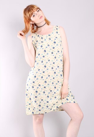 VINTAGE 90S YELLOW FLORAL MINI SHIFT DRESS