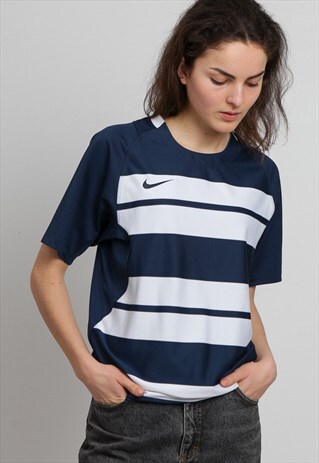 90S VINTAGE BLUE WHITE NIKE LOGO CREW NECK T-SHIRT
