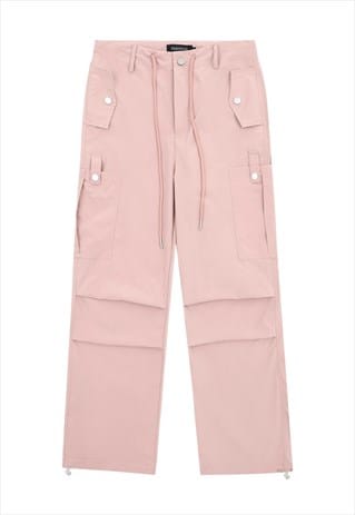 PARACHUTE JOGGERS CARGO POCKET PANTS SKATER TROUSERS IN PINK