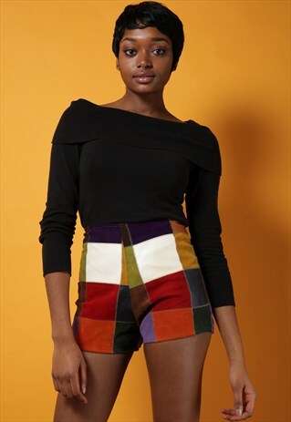 70S LEATHER PATCHWORK SHORTS