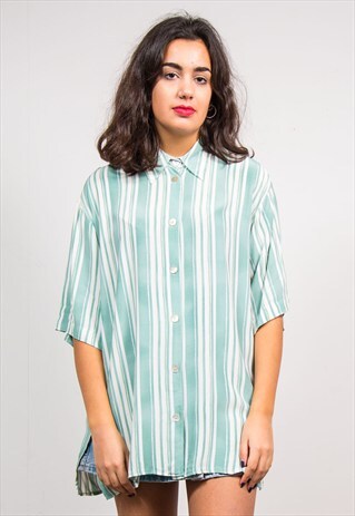 VINTAGE 90'S MINT GREEN STRIPE SHORT SLEEVE SHIRT