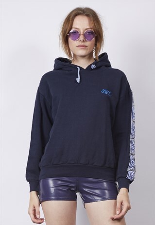 VINTAGE 80'S ASICS TAPED NAVY HOODIE