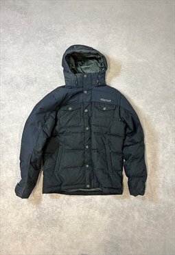 Marmot Puffer Coat with Embroidered Logo and Hood